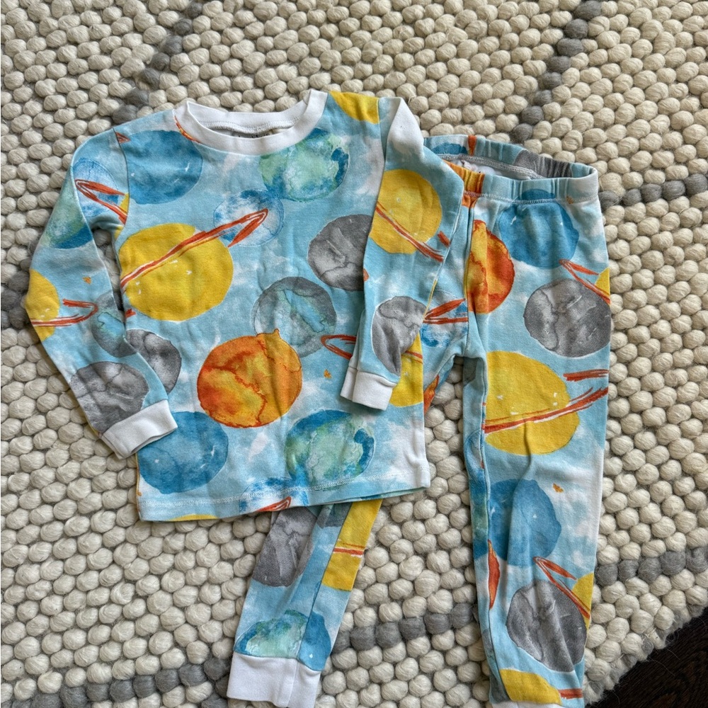 Burt’s bees toddler Planet Pajamas - Blue, Yellow, Gray